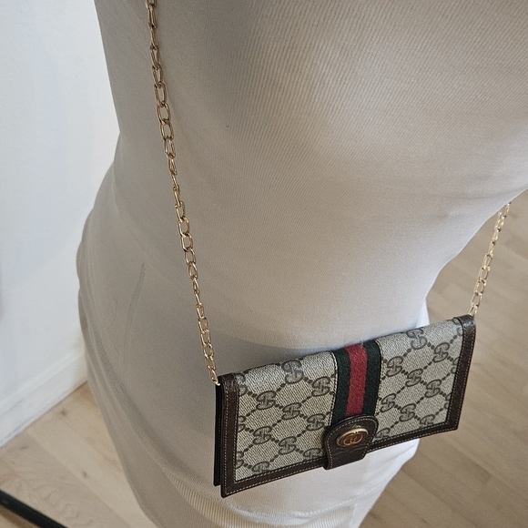 Vintage Gucci Ophidia Bifold Wallet Gold Chain Signature Monogram COA - Picture 8 of 9